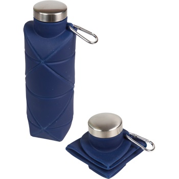 Бутылка для воды складная 700мл,  22 x 8 см, силиконовая, с метал.крышкой, темно-синяя