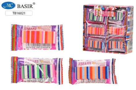 Ластик: "ПОЛОСКА"; цветной-разноцветная полосочка .ассорти., мягкий; размер 5,5*2 см, в индивидуальной упаковке.