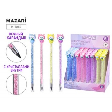 Карандаш вечный. КОШЕЧКА. С кристаллами. 4 цвета корпуса ассорти
