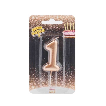 Свеча-цифра "1" Розовое золото, 4,5см.
