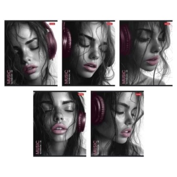 Тетрадь А5 40л кл. Hatber  пласт.обл. "Наедине с музыкой" 5диз.в спайке