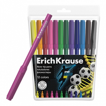 Фломастеры 12цв "Erich Krause. Sport DNA", вент.колпачок, блистер