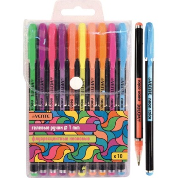 Набор гелевых ручек deVENTE 10цв. "Neon Black" 1мм, черный корпус, чернила НЕОН