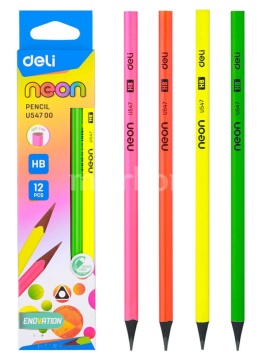 Карандаш Deli НB Neon трехгран., пластик., корп. ассорти