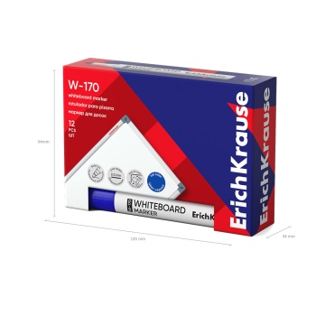 Маркер для досок ErichKrause W-170, цвет чернил синий (в коробке по 12 шт.)