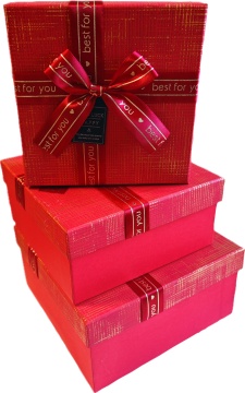 Набор подарочных коробок  3в1 с бантом, красный/золото 15*15*6.5, 17*17*8, 19*19*9.5см