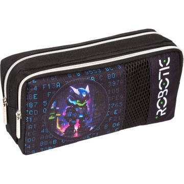 Пенал-косметичка (200*90*60) молния, кожзам Robotic", наружн.карман,вставка из сетки