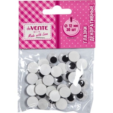 Набор "Глазки" круглые 12мм, 30 шт, самоклеящиеся, черно-белые