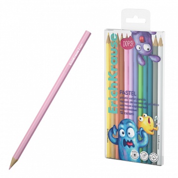 Карандаши цвет. 12цв Erich Krause Jolly Friends Pastel, пласт., шестигранные