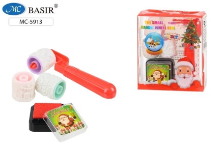 Набор подарочный канцелярский: детский "НОВОГОДНИЙ*"; ролик-штамп фигурный 3 шт+штемпельная подушка, пластиковая упаковка.9*8 см..