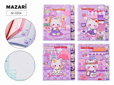 Блокнот КОШЕЧКИ 9х12.4 см, 80 л., комбинированный цветной внутренний блок, плотность бумаги 70г.м2, с картонными разделителями, в ПВХ-обложке, 4 дизайна в ассортименте