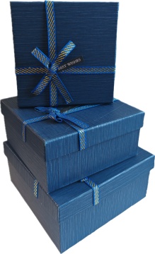 Набор подарочных коробок  3в1 с бантом синий 15*15*6.5, 17*17*8, 19*19*9.5см