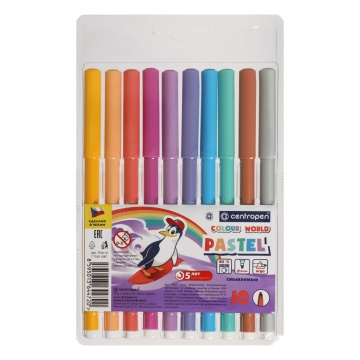 Фломастеры 10цв "Centropen colour world PASTEL" треуг.захват, пластик.уп-ка