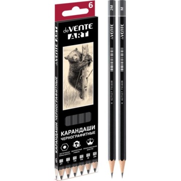 Набор карандашей 6 шт, deVENTE Art" (2Т, Т, ТМ-2, М, 2М), шестигран. черный корпус