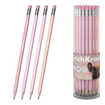 Чернографитный карандаш ErichKrause Frenchie, трехгранный, с ластиком, НВ (в тубусе по 42 шт.)