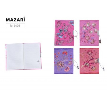 Блокнот с замочком. 44 л. 14,8*11 см. Линейка. Плотн. 70 г.м2. 4 дизайна ассорти