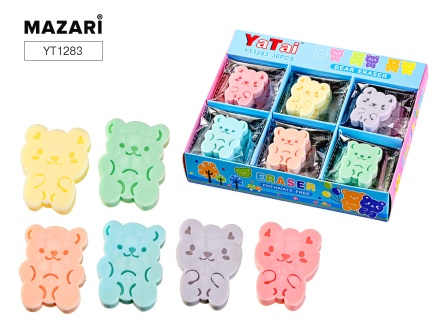 Ластик MAZARI "Мишка" 4*3*0,7см, фигурн., 6 диз.