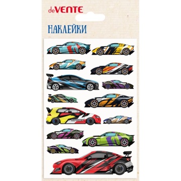 Наклейки декоративные объемные 10*15см  "Спорткары",мягкие, многоразовые