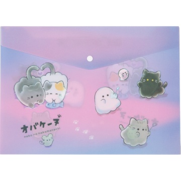 Конверт на кнопке  с рисунком А4 Ghost Meow, 0,18мм, полупрозрачная, с искрящейся фактурой