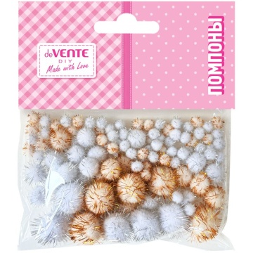 Набор "Помпоны 100шт. с блестками, (золотые и серебряные: 3 см  10 шт, 2 см  20 шт, 1 см  70 шт)