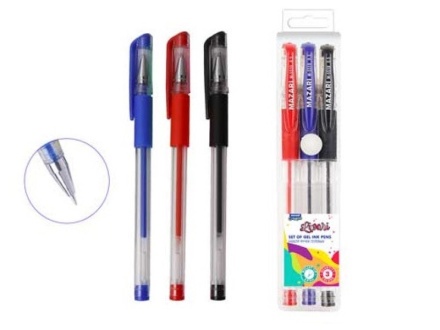 Набор ручек гелевых LIPARI, 3 цв., пулевидный пиш.узел 0.5мм, корпус пластиковый прозрачный, с резиновым грипом, в ПВХ-упаковке