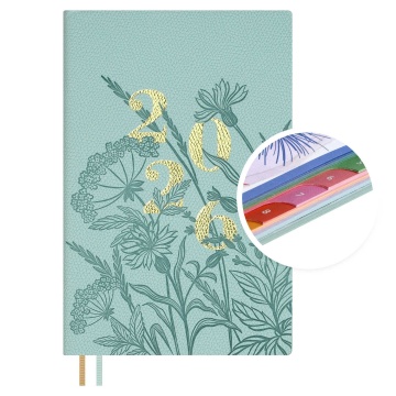 Еженедельник дат. 2026г А6 96л., кожзам., мягк.пер. "Джут мятный" тисн.фольгой, вырубка, ляссе