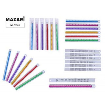 Линейка металлическая. 20 см. С дизайном. 6 цветов ассорти