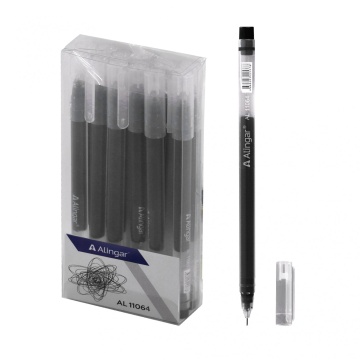 Ручка гелевая Alingar, "Round", 0,5 мм, черная, игольчатый наконечник, круглый прозрачный пластиковй корпус, ПВХ упаковка