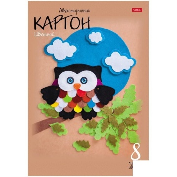 Картон цветной мелов.немел двуст А4 08л 08цв "Совенок" в папке HATBER 20594