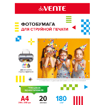 Фотобумага INK JET deVENTE A4 180г, 20л, глянцевая, односторонняя