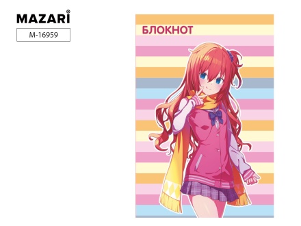 Блокнот А6, 40 л. Клетка. Обложка мелован.бумага. Спираль, Аниме-девочка