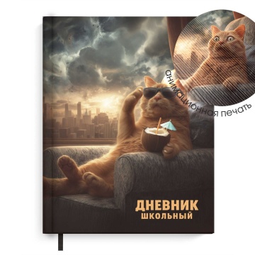Дневник универсальн. обл. 7БЦ "Кот и апокалипсис" аппликация с анимир.изображ., ляссе, 48 л.
