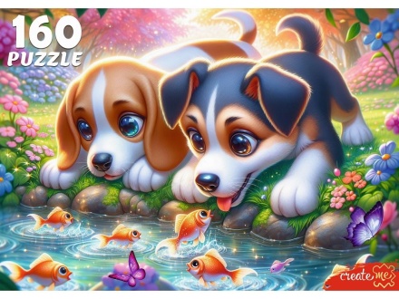 Пазлы 160 элементов "Щенки и рыбки"