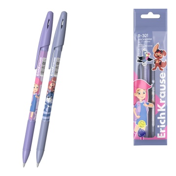 Набор из 4 ручек шариковых ErichKrause R-301 Stick&Grip Простоквашино для девочки 0.7, цвет чернил с
