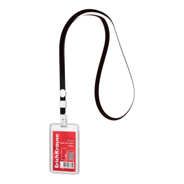 Бейдж вертикальный в комплекте с лентой ErichKrause слайдер, размер вставки 54х85 мм, прозрачный, цв