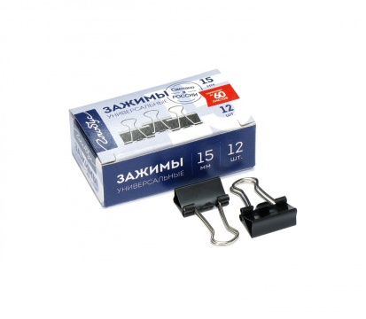 Зажим д\бум. мет. черн. Глобус 15мм., 12шт/уп.
