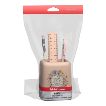 Набор настольный пластиковый ErichKrause Forte, Wild Flowers, розовый с персиковой вставкой