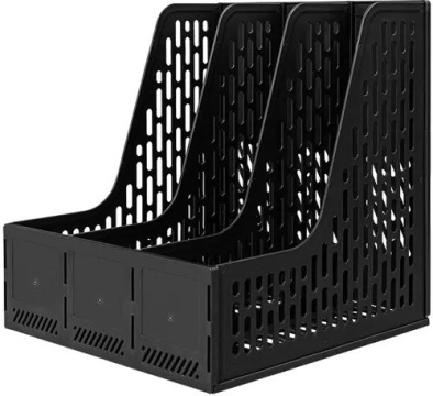 Лоток д\бумаг верт. 3-х секционный Deli 25*25*27см черный, сборный, пластик