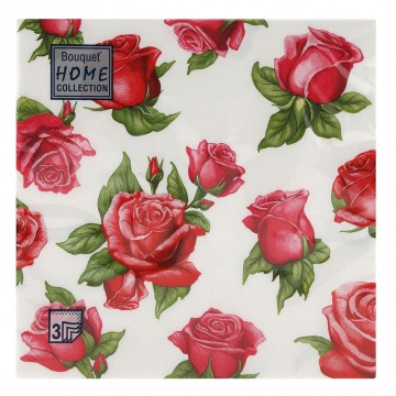 Салфетка Bouquet Home Collection Classic "Красные розы" 33*33см, 20шт., 3-х слойная