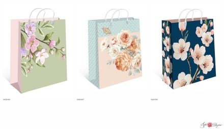 Пакет 40*30*10см "Цветы" с пласт. ручками, мягкий пластик