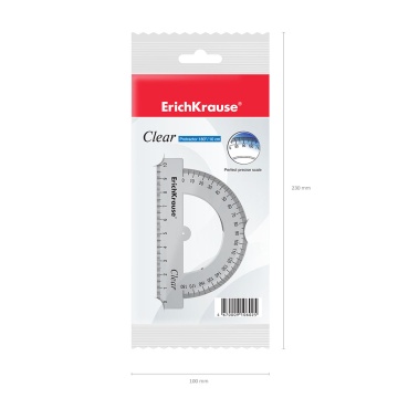 Транспортир пластиковый ErichKrause Прозрачность, 180 градусов, 10 см, прозрачный (в блистере)