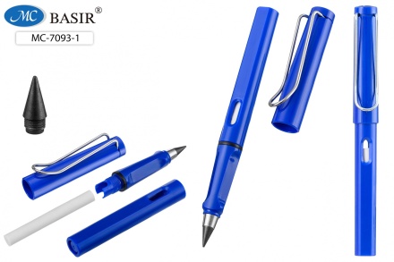 Карандаш вечный с ластиком. Синий пластик.корпус. 13,7 см. Колпачок с прищепкой, индивид.упаковка