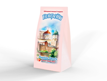 Конфеты карамель 80гр "Выборг. Панорама" клубника со сливками + магнит