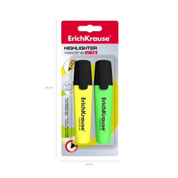 Набор из 2 текстмаркеров ErichKrause Visioline V-12 Neon, цвет чернил: желтый, зеленый (в блистере)