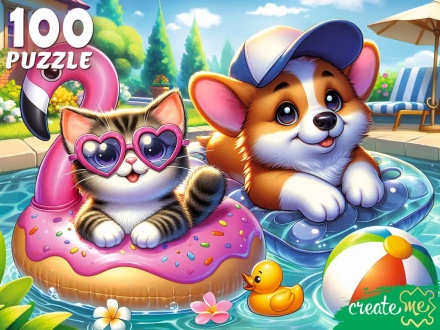 Пазлы  100 элементов  237*330мм. "Котенок и щенок"