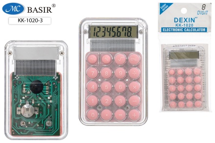 Калькулятор детский. 8-разрядный, на батарейке. 85*55*8 mm. Прозр. розовый цвет