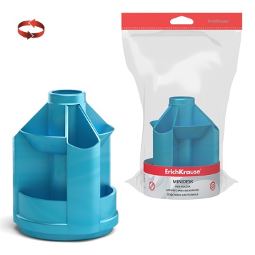 Подставка настольная вращающаяся пластиковая ErichKrause Мини органайзер, Ледяной металл, голубая