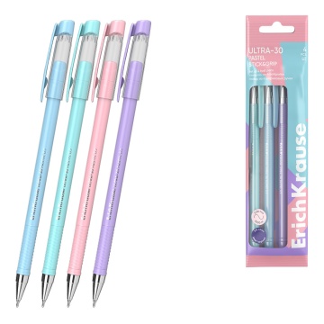 Набор из 4 ручек шариковых ErichKrause ULTRA-30 Stick&Grip Pastel 0.7, Super Glide Technology, цвет
