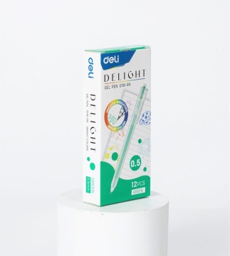 Ручка гелевая Deli Delight 0,5мм зеленая, прозрачный корпус