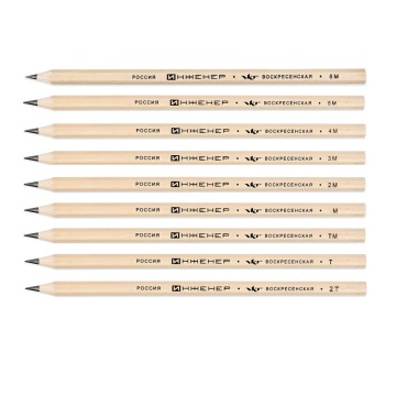 Карандаши набор 12 шт ВКФ "ИНЖЕНЕР" 2Т, Т, ТМ, М,2М,3М,4М,5М, 6М блистер